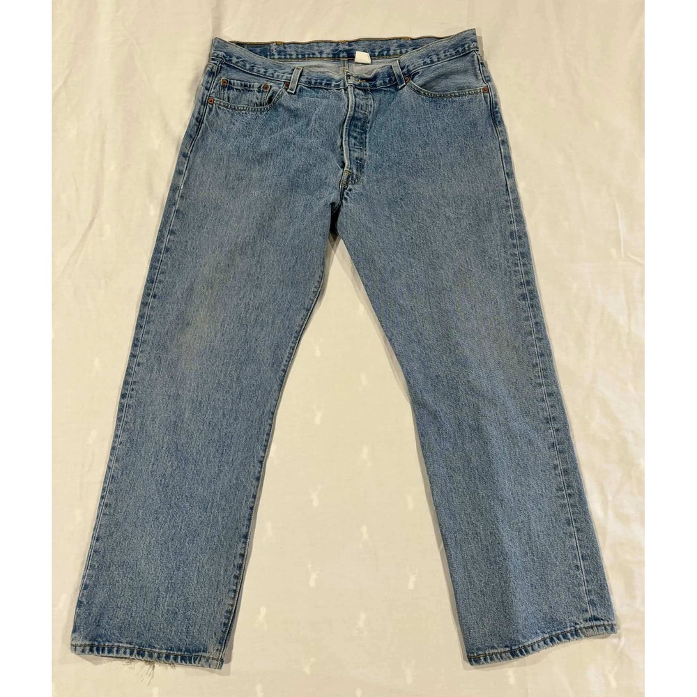 Levis 501 Original Fit Mens Jeans W40 L30 Medium Wash Blue Straight Leg Denim